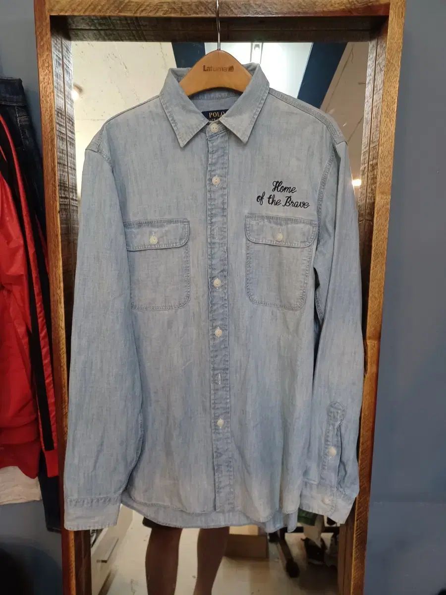 POLO RALPH LAUREN ポロラルフローレン ハゲワシ 星条旗 刺繡 デニム ロングスリーブシャツ m