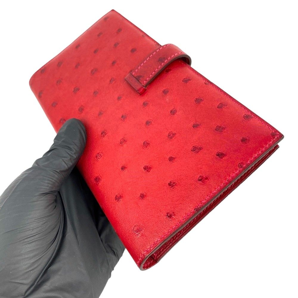 ■美品■　エルメス ベアン 長財布 オーストリッチ レッド C刻 【129056】 □美品□ エルメス ベアン 長財布 オーストリッチ レッド C刻 【129056