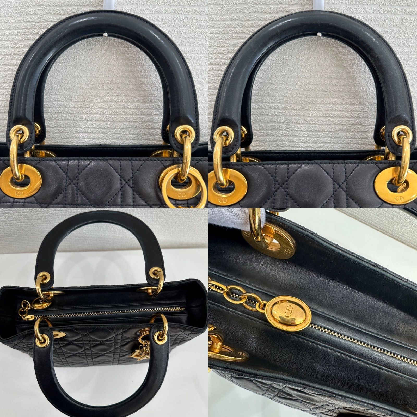 クリスチャンディオール　レディディオール　カナージュ　牛革　ブラック　ビンテージ クリスチャンディオール レディディオール カナージュ 牛革