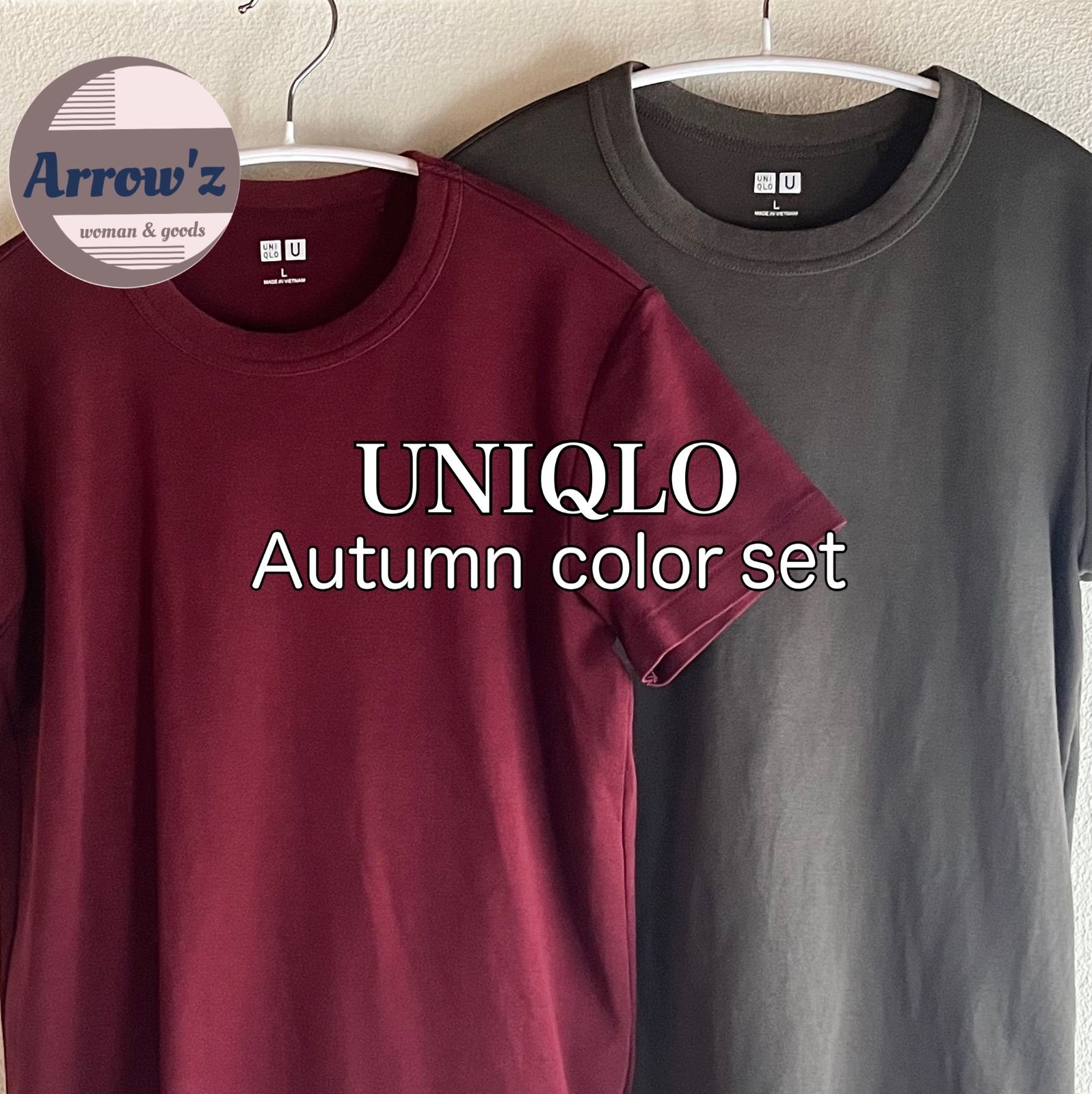 UNIQLO ユニクロ クルーネック T ボルドー / オリーブグリーン L 2枚