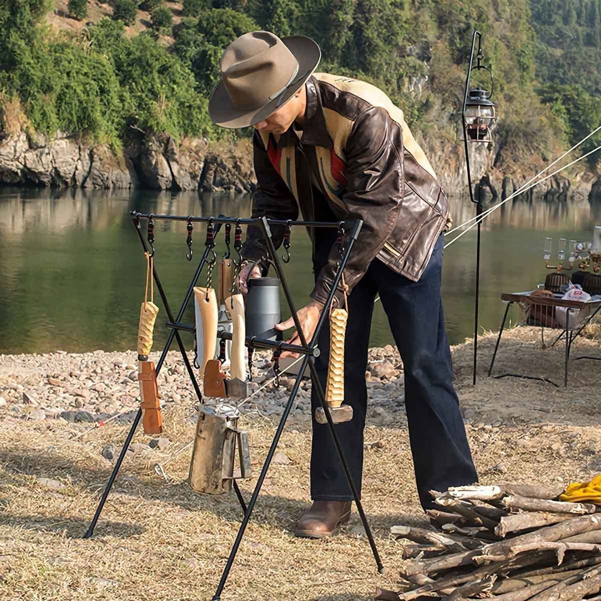 □Naturehike ハンガーラック ランタンスタンド 物干しフック付 アルミ合金 折り畳み 組み立て 簡単 超軽量 収納便利 ファミリーキャンプ  室内 アウトドア スポーツキャンプ 1 (ダブル構造、フック4個付き)