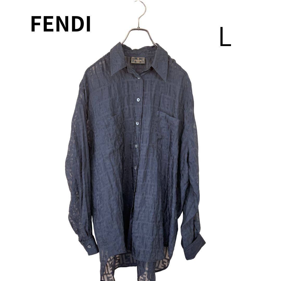 FENDI JEANS ロゴ ジャガード シースルーシャツ Lサイズ