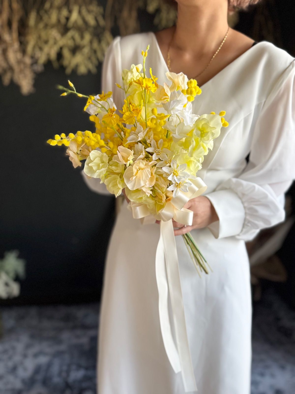 ミモザ×スイートピークラッチブーケ☆ブートニア