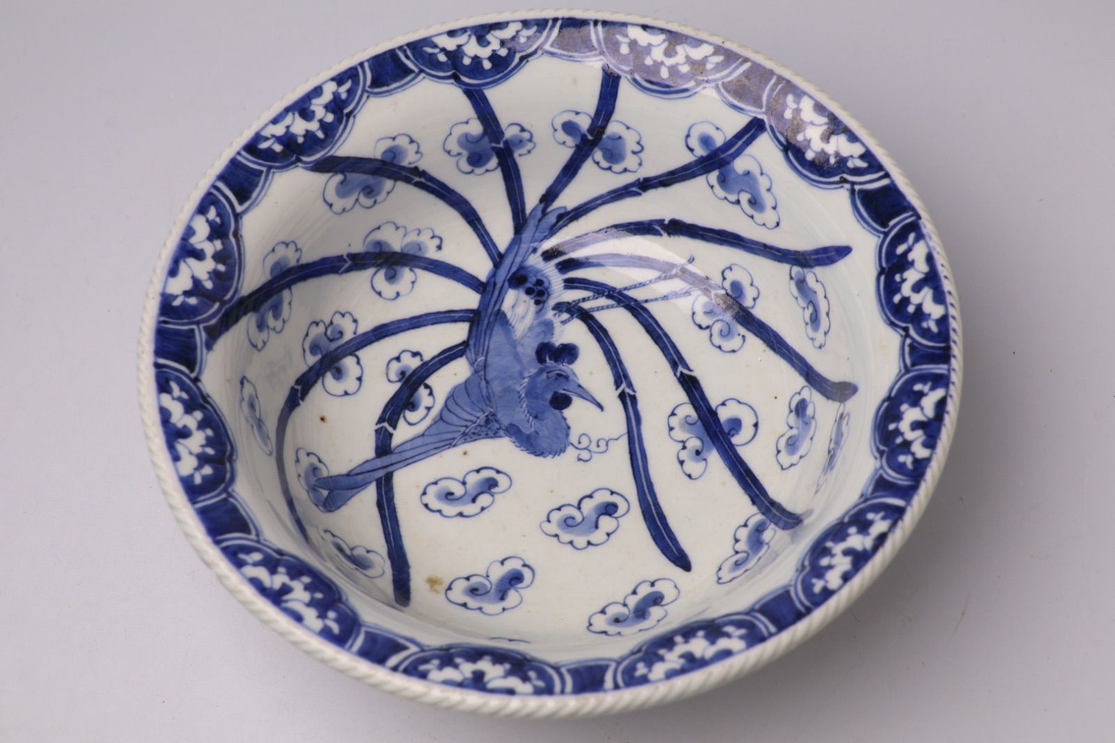 845 染付 鳳凰 古伊万里 伊万里焼 骨董 アンティーク 大鉢 古伊万里染付