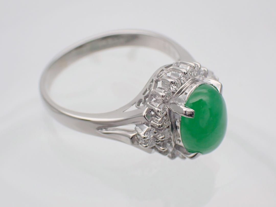 PT900 プラチナ ダイヤ取巻き ヒスイ リング J2.85ct D0.37ct 18号  