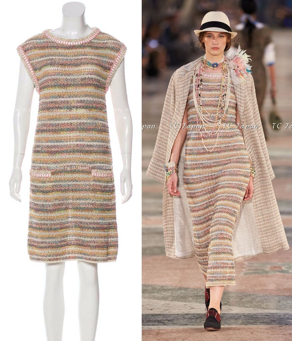 CHANEL - シャネル トップス CHANEL アイボリー ベージュ ルサージュ ウール カシミヤ チュニック カール・ラガーフェルド作品 超美品 38 シャネル ワンピース CHANEL クリーム マリゴールド ベージュ