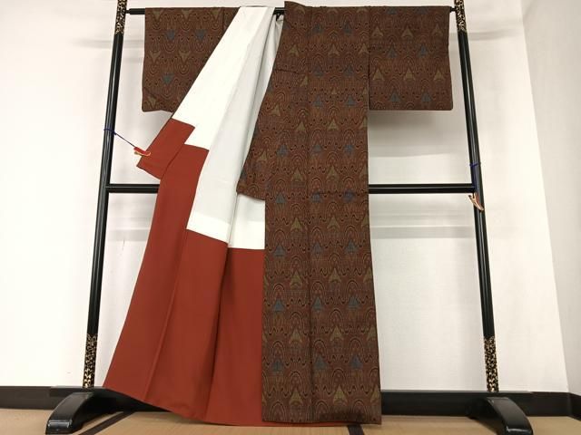 平和屋着物○本場結城紬 重要無形文化財 80亀甲 亀甲間道 正絹