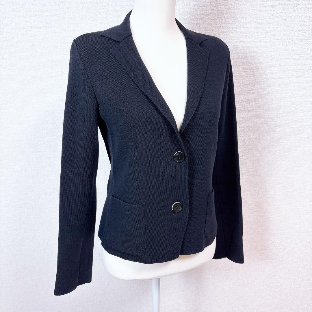 購入へようこそ! FOXEY ニット地テーラードジャケット 38 無地 ダークネイビー