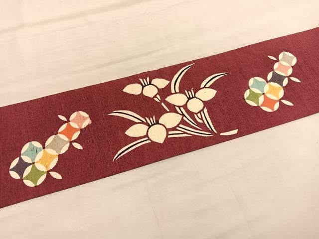 平和屋着物○九寸名古屋帯 作家物 紬地 型染め 重山花蝶丸文 正絹 逸品  