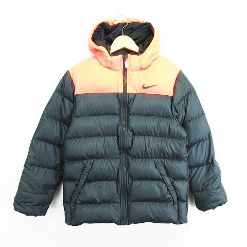 ナイキ NIKE ダウンジャケット アウター 長袖 フード ジップアップ ロゴ バイカラー L グレー×ネオンオレンジ ※EKM