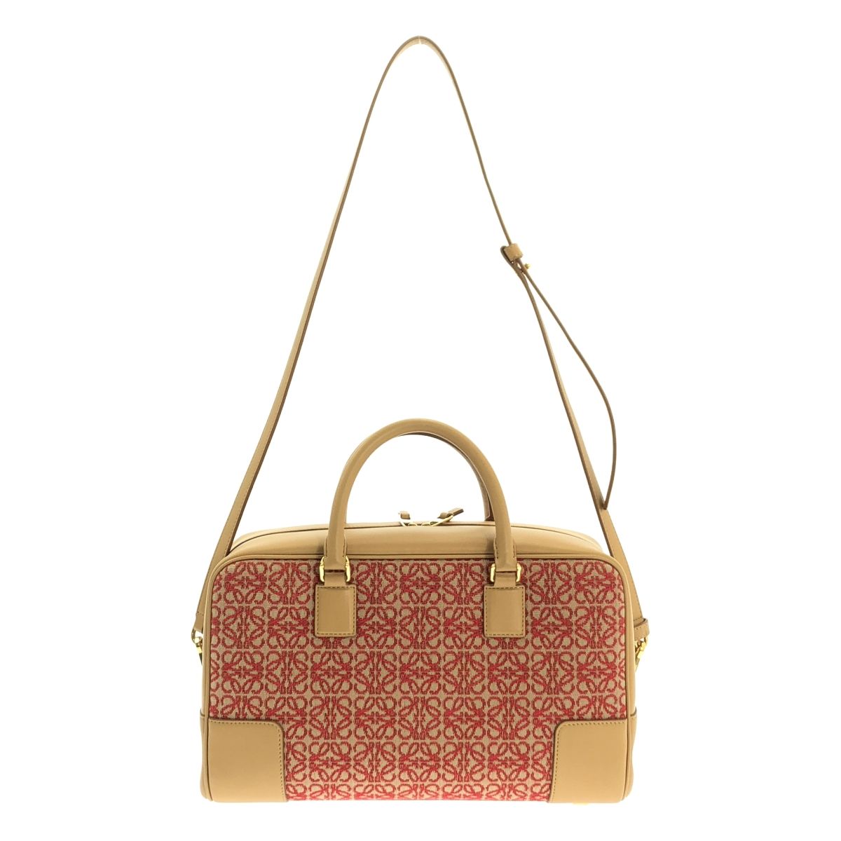 LOEWE ロエベ アマソナ28 アナグラム ジャカード 2way ショルダー バッグ ベージュ レッド レディース