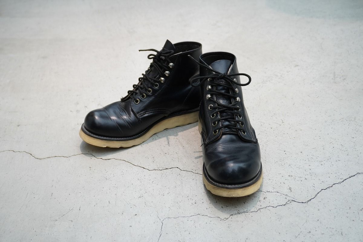 90S RED WING レッドウィング 8165 四角犬タグ アイリッシュセッター プレーントゥ ブーツ ビンテージ 5D 黒 407O♪