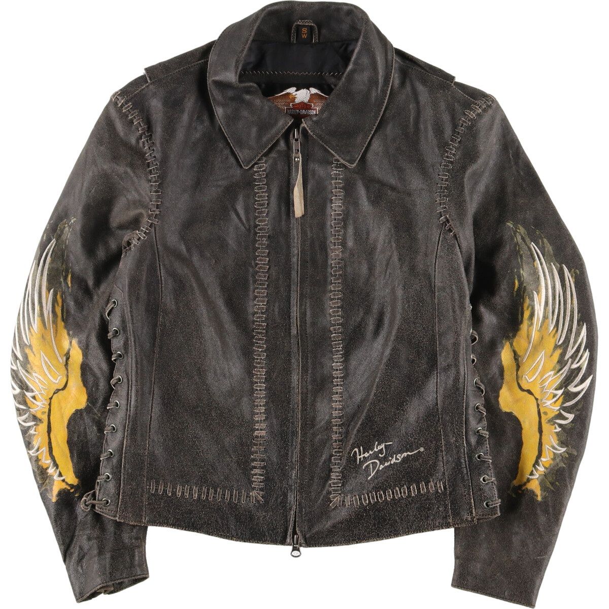 945【極美品】HARLEY DAVIDSON ライダースジャケット刺繍 黒
