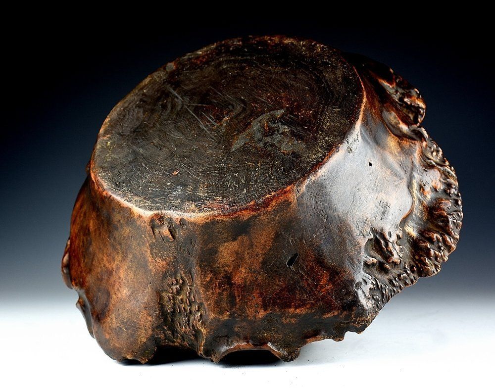 大きな天然杢手付き鉢 明治期