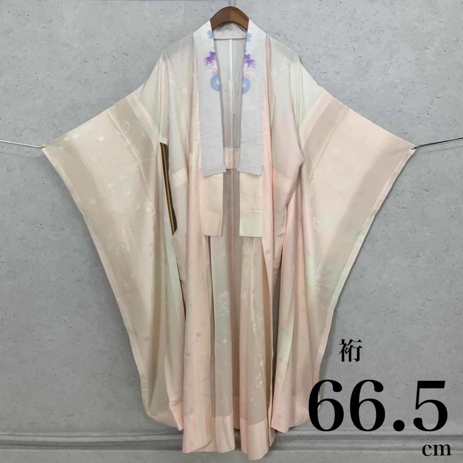 ◆kimono+one◆振袖長襦袢◆単衣◆刺繍半衿付き◆袖無双◆正絹◆裄長◆裄66.5肩丈129.5◆着物帯振袖袋帯礼装成人式結婚式振袖襦袢◆S1076