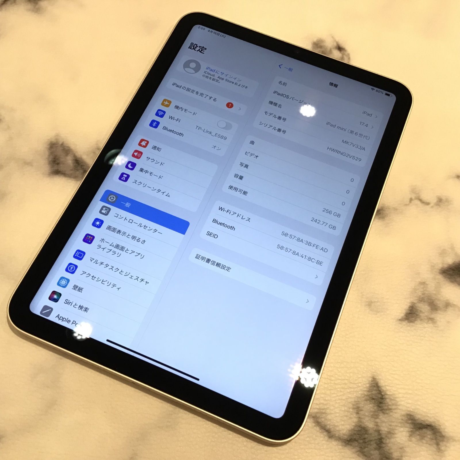 iPad mini たせる 第5世代 64GB バッテリー最大容量91%