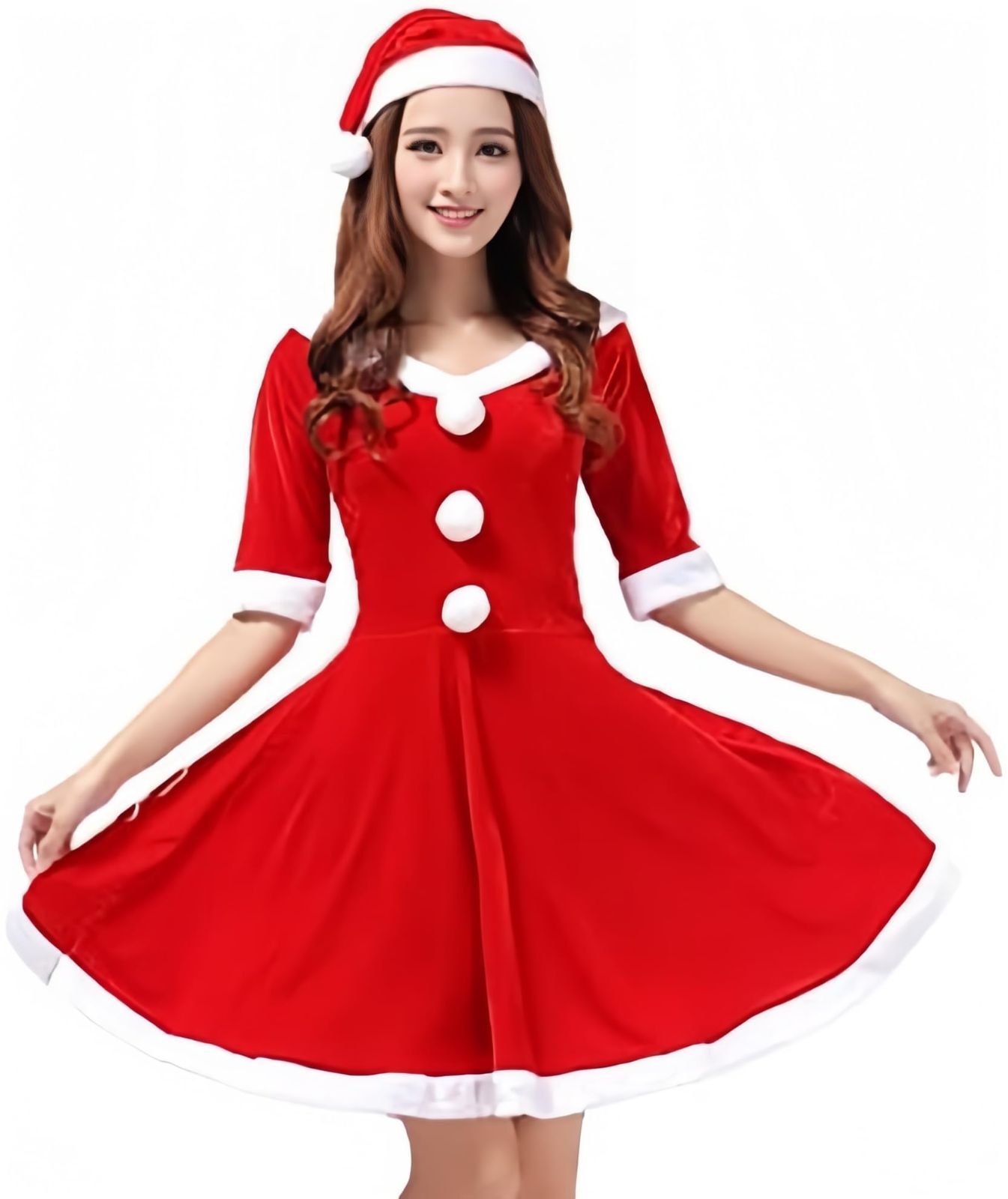 仮装 ワンピース サンタ服 演出服 衣装 イベント コスチューム パーティー 舞台 コスプレ 新年会 クリスマス 文化祭 レディース 可愛い サンタクロース衣装 フリーサイズ [Ansimple] ワンピース
