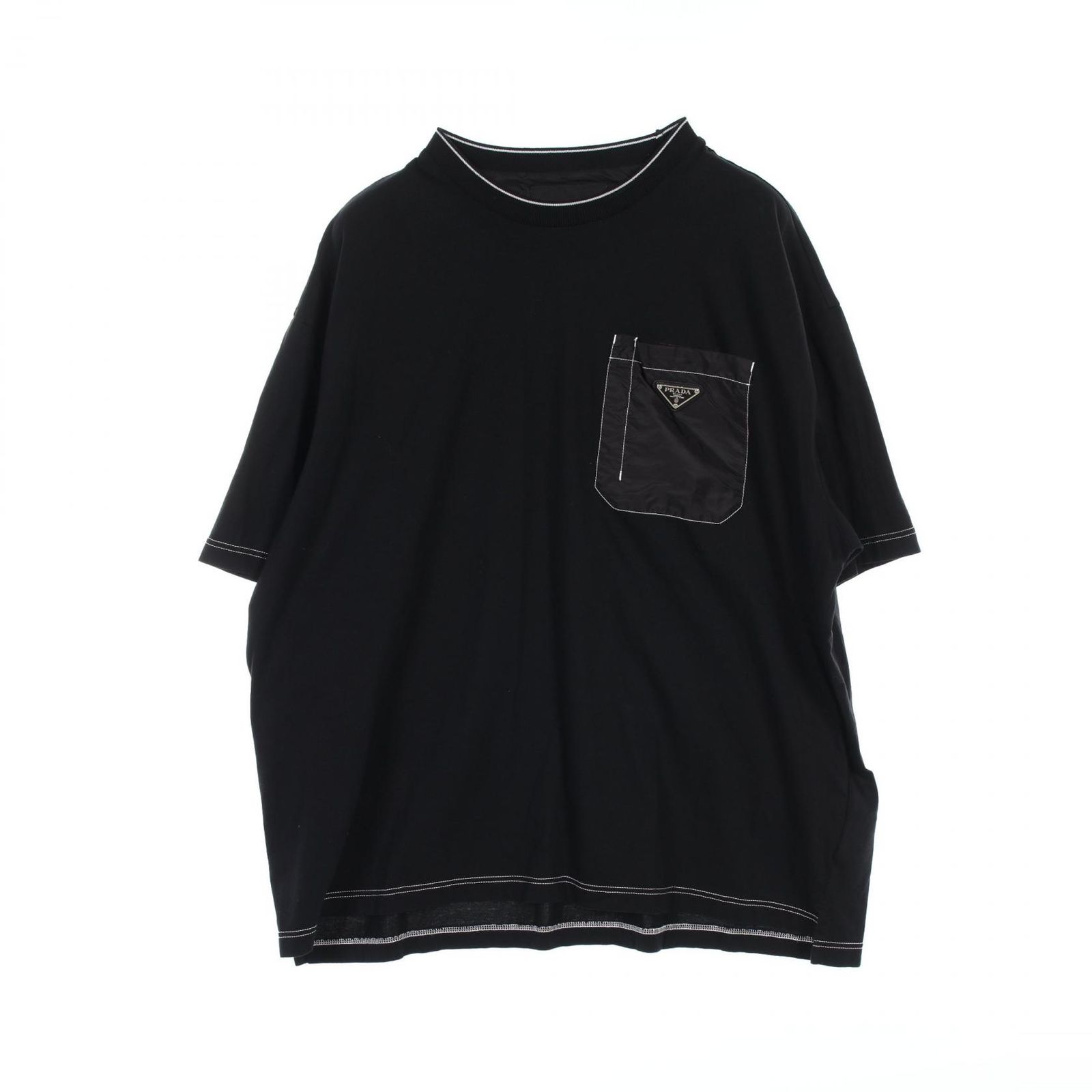 プラダ PRADA カットソー UJN790 ブラック コットン Tシャツ メンズ Used A