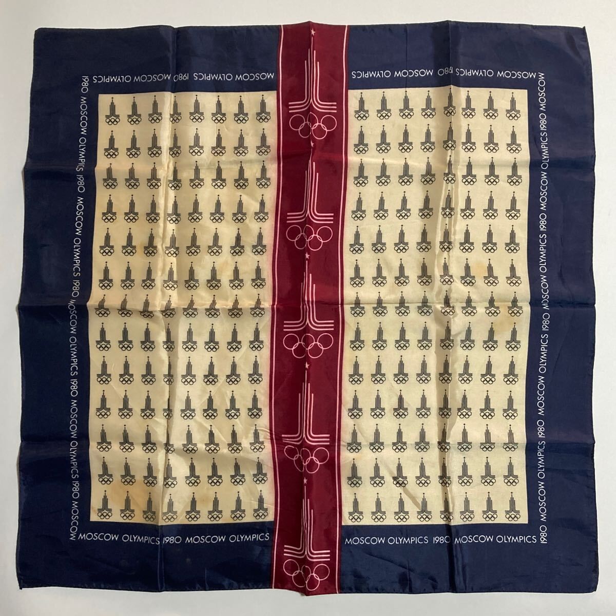 モスクワ オリンピック 1980 スカーフ やまと製 五輪 記念品 光沢 大判