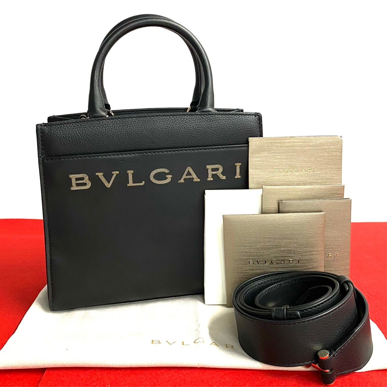 ほぼ未使用 袋付 BVLGARI ブルガリ ブルガリ ロゴ レザー 本革 2way 