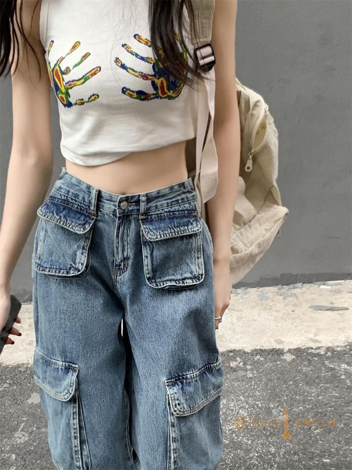 デニムパンツ ロングパンツ カーゴパンツ レディース ワークパンツ カジュアル ボトムス 大きいサイズ おしゃれ ダンス衣装 ストリート 通学 LRBT356 DECORATOM_COM_BR