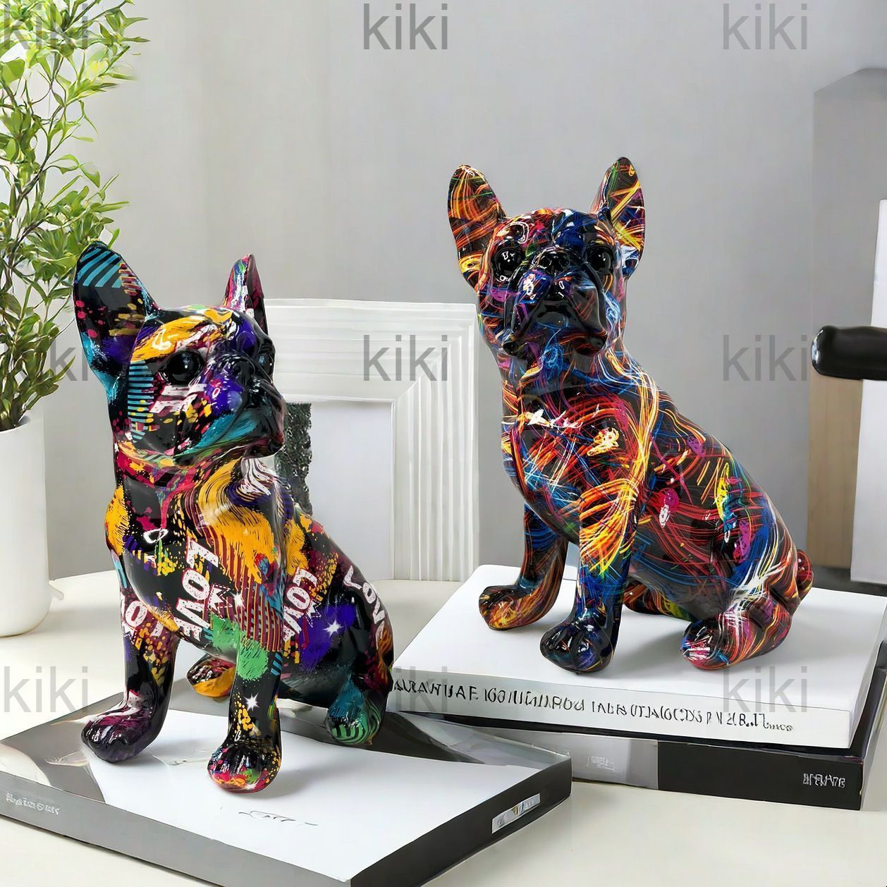 新品未使用インテリア雑貨 おしゃれ 置物 カラフル フレブル 玄関 ブルドッグ 小型犬 オブジェ ウォールアート ブラック グラフィック