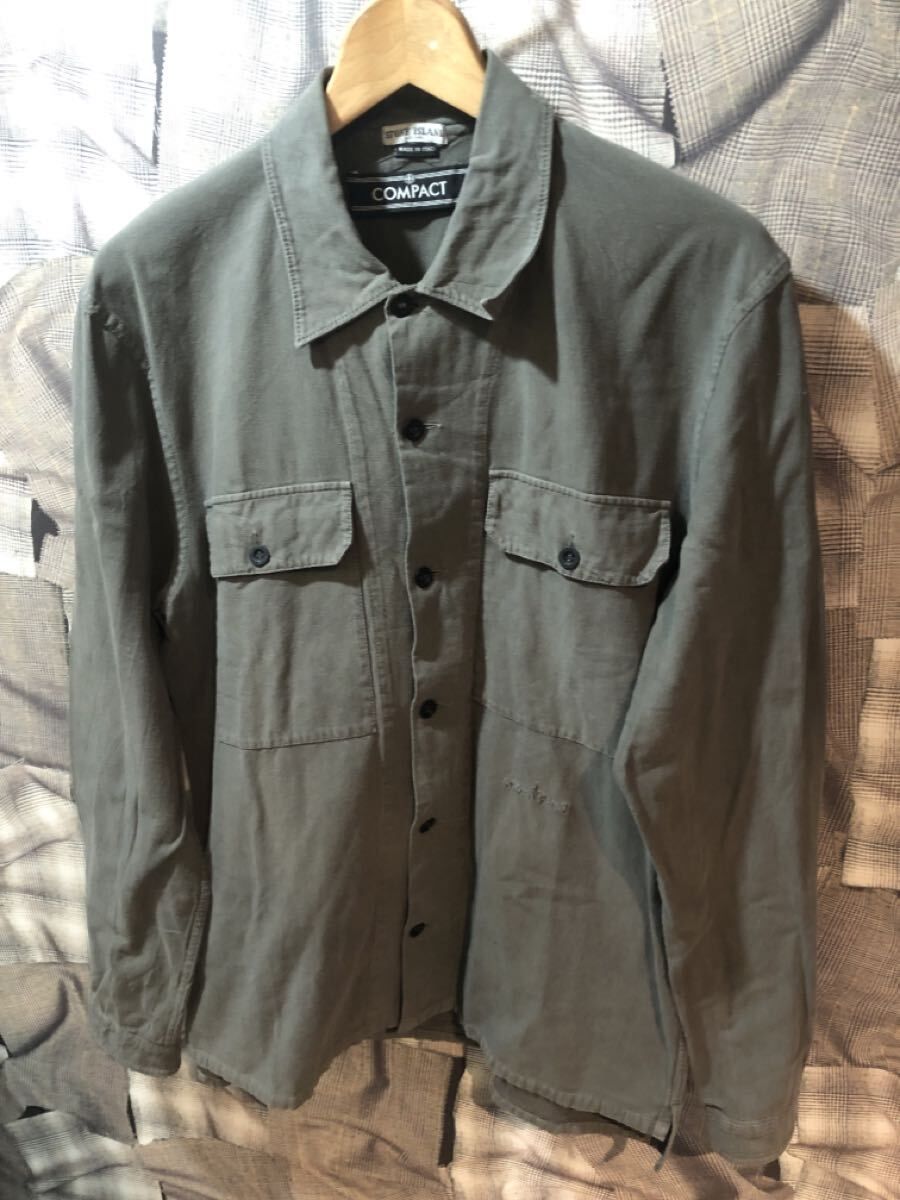 ヴィンテージ Stone Island ストーンアイランド シャツ COMPACT オーバーシャツ コットン グレー M イタリア製 FK