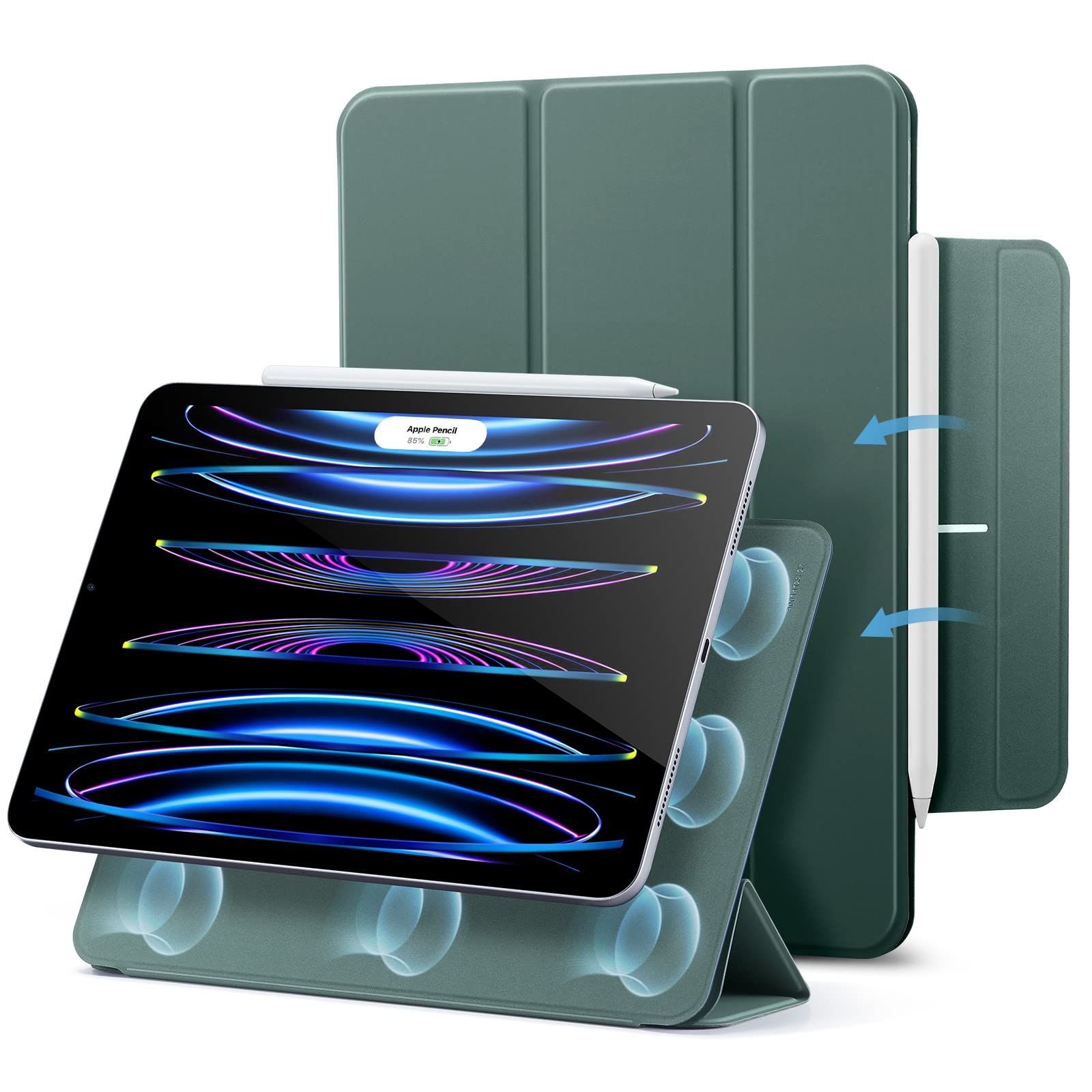 【新着商品】ESR iPad Pro 11インチ ケース マグネット吸着式 iPad Pro ケース 11インチ 第4/3/2世代対応(2022/2021/2020)用 Pencil 2対応 三つ折スタンド オートスリープ/ウェイク機能 iPad Pro 11