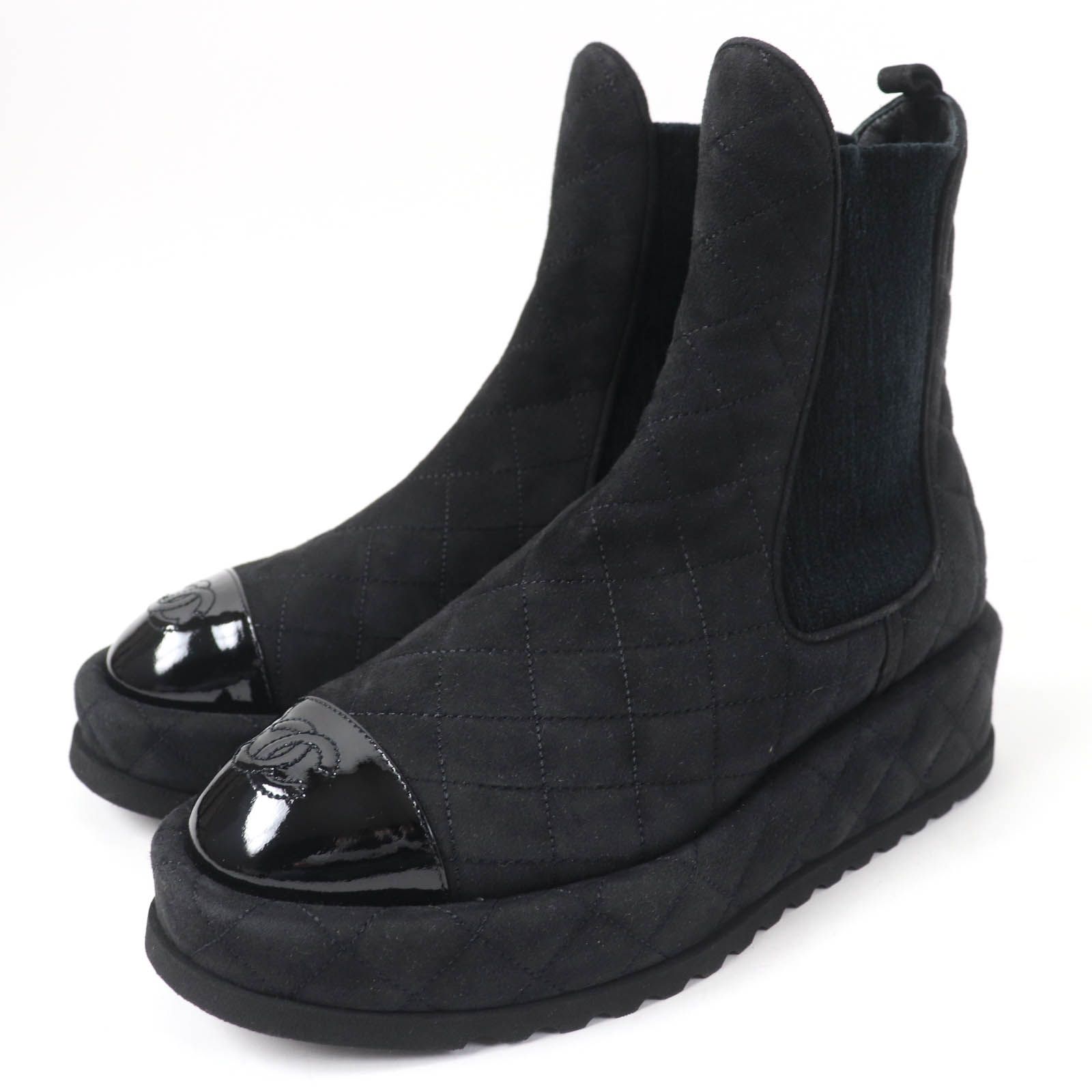 シャネル レザー パテント ココマーク マトラッセ ショートブーツ