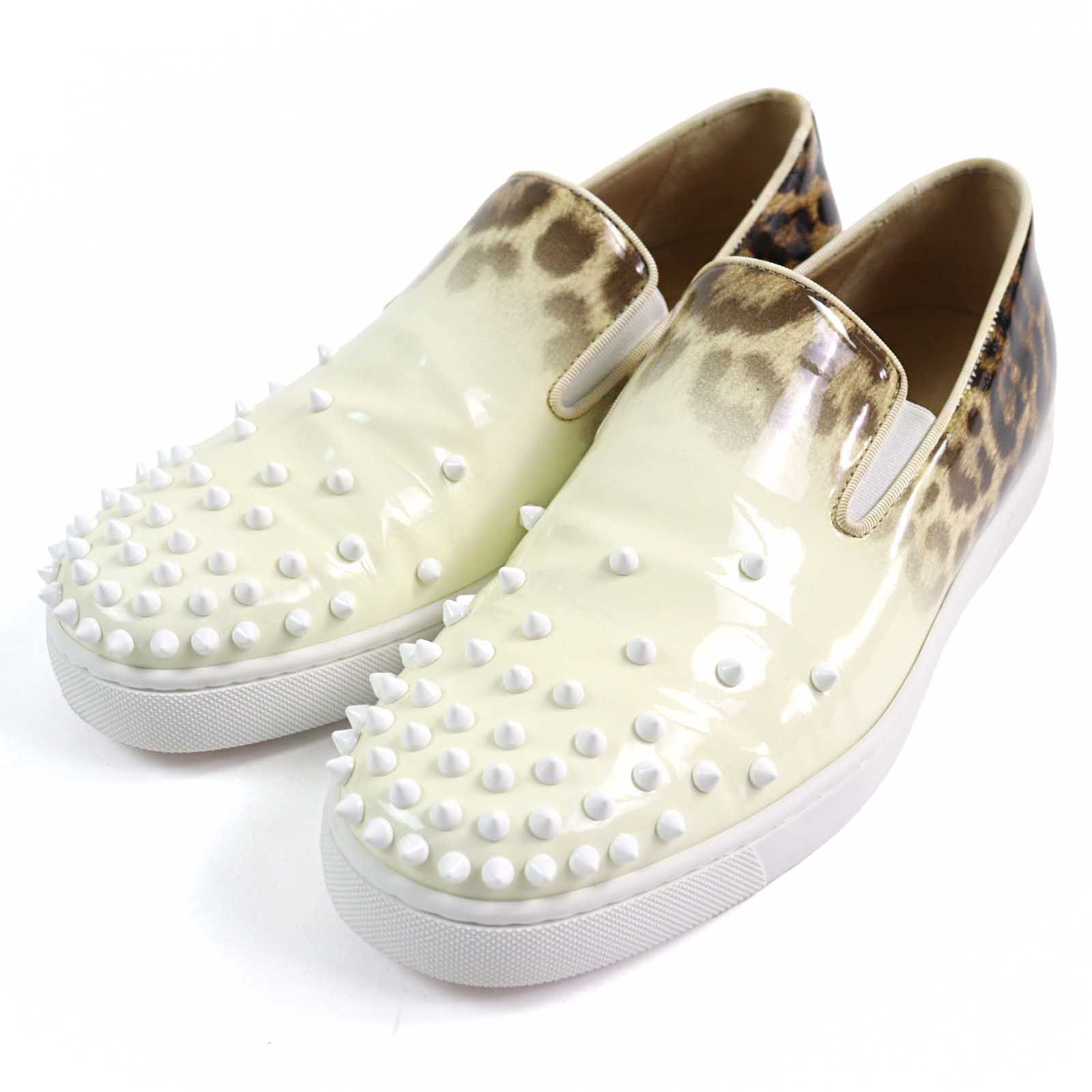 極美品○Christian Louboutin クリスチャンルブタン スパイクスタッズ レオパード柄グラデーション パテントレザー スリッポン 42 メンズ 極美品○Christian Louboutin クリスチャンルブタン スパイクスタッズ