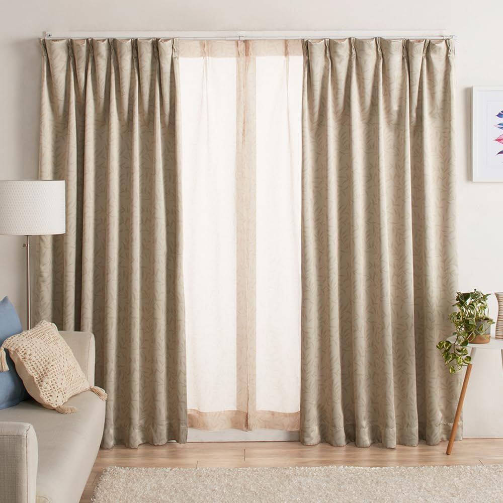 リーフベージュ_100×110cm ベルーナ(BELLUNA) カーテン 遮光 4枚セット 2級遮光 柄カーテン 昼夜目隠し 省エネ 厚地 節電対策 リーフ柄 柄 間仕切り 厚地カーテン レースカーテン 2枚 洗える 4枚組 