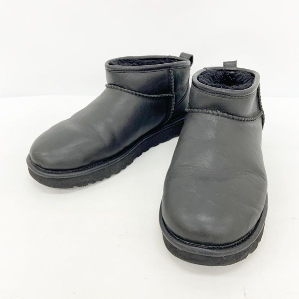 最新アイテムを多数掲載！ UGG アグ ムートンブーツ シューズ CLASSIC ULTRA MINI クラシック ウルトラ ミニ ショート丈 レザー メンズ 26cm ブラック 靴 DF16931 小粋な