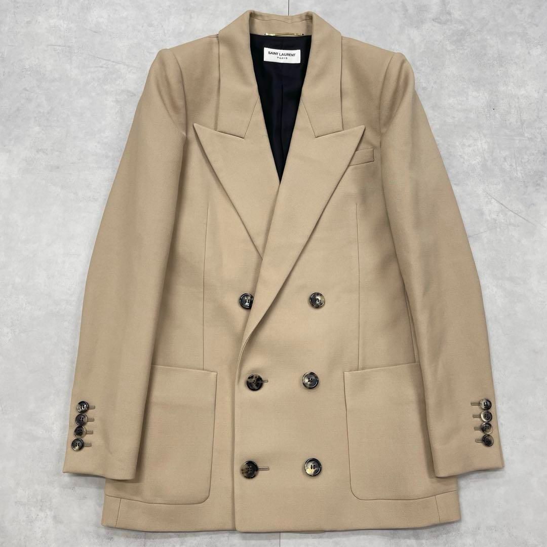 SAINT LAURENT サンローラン 2025年 テーラードジャケット ダブル ウール シルク 34 ベージュ