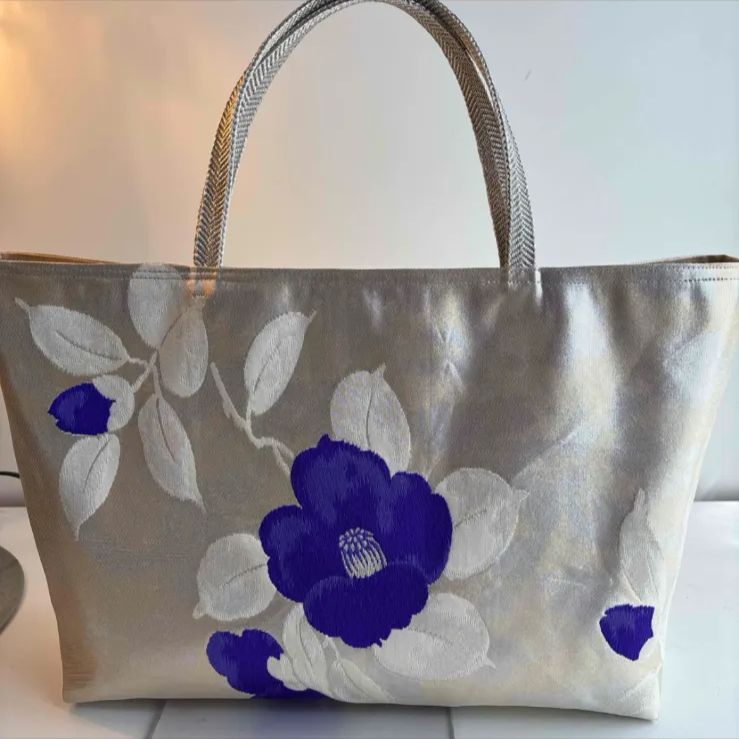 帯リメイクバック、ハンドメイドバック、オリエント更沙袋帯、ポーチ