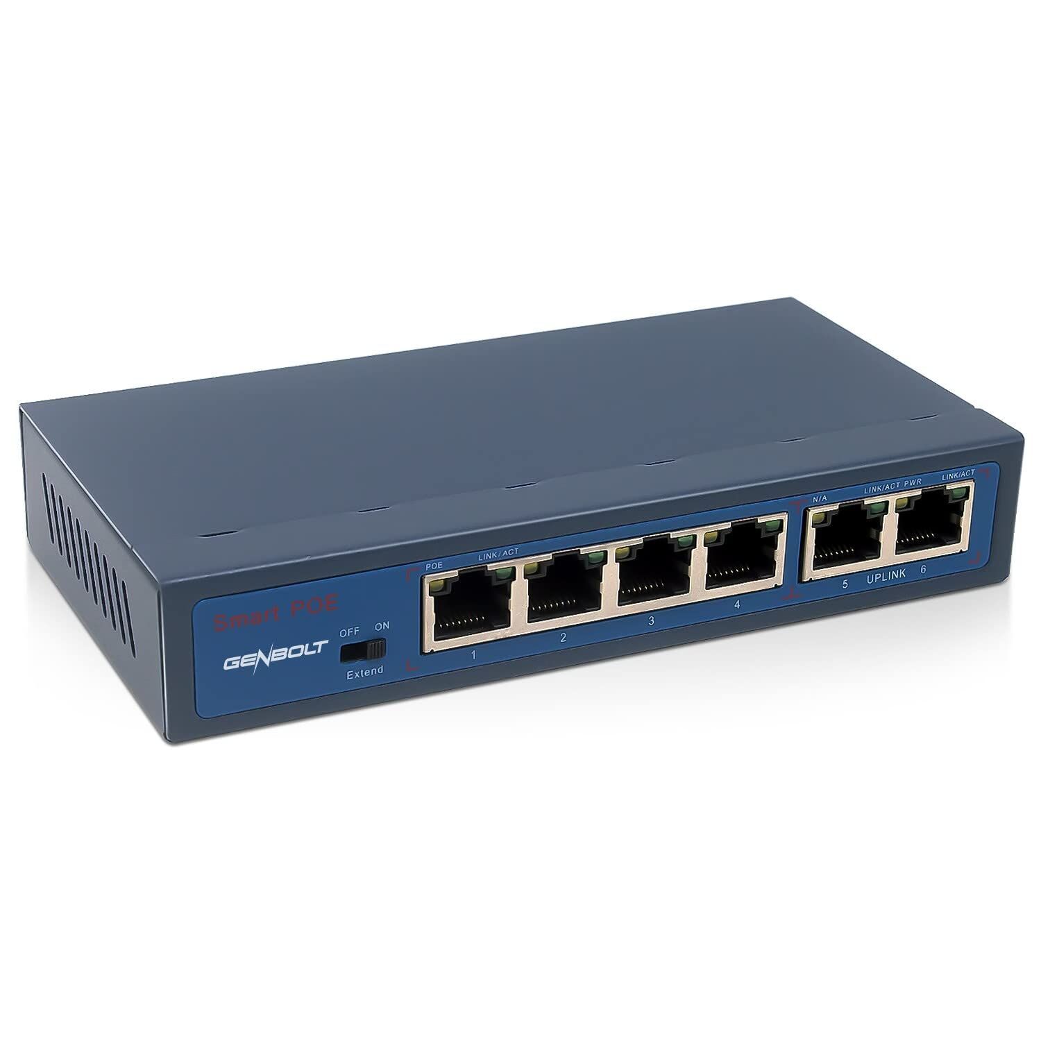 スイッチングハブ 6ポート 10/100Mbps ギガビット 金属筐体 設定不要 25W PoEハブ PoE給電対応 防犯カメラ対応可能 最長250m転送距離 省電力デザイン
