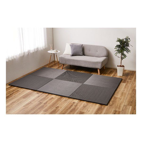 【新品】萩原  ハギハラ い草風置き畳 綾模様 水拭き可 約82×82×2.5cm 同色9枚入 グレー 159068010 (2582817)