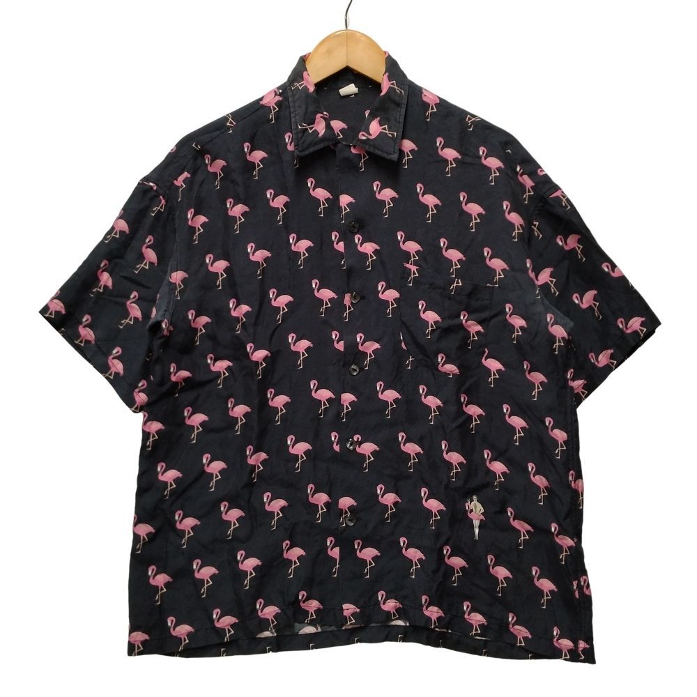 Ott Works 総柄 フラミンゴ シルク 半袖シャツ ブラック サイズM 正規品 / B6061