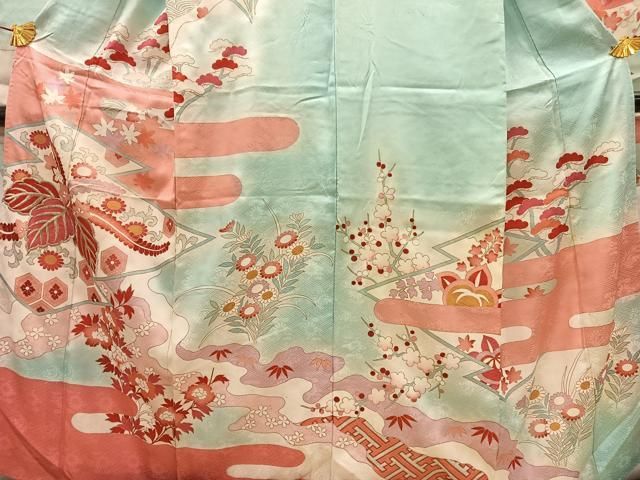 平和屋着物□豪華振袖 刺繍 吉祥花文 金彩 正絹 逸品 AABA0576es