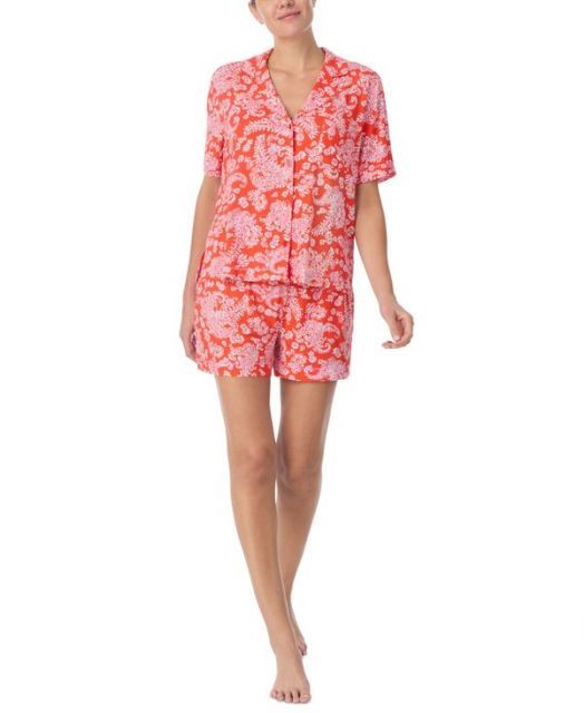 送料無料 サンクチュアリー レディース ナイトウェア アンダーウェア Women s Short-Sleeve Shirt - Boxer PJ Set Red Paisley
