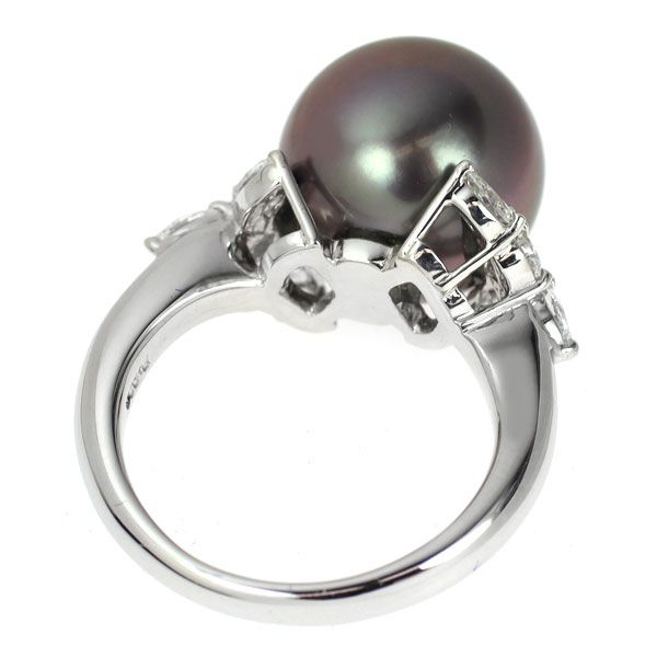 【美品】黒蝶真珠12mm×ダイヤ×Pt900リング 上品エレガント 希少サイズ Black Pearl Pt900黒蝶パール ダイヤモンドリング (NO.125687