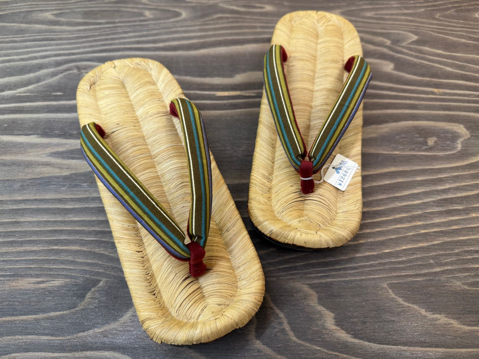 希少】本畳表下駄 右近下駄 焼き桐 縞鼻緒 Mサイズ 未使用品