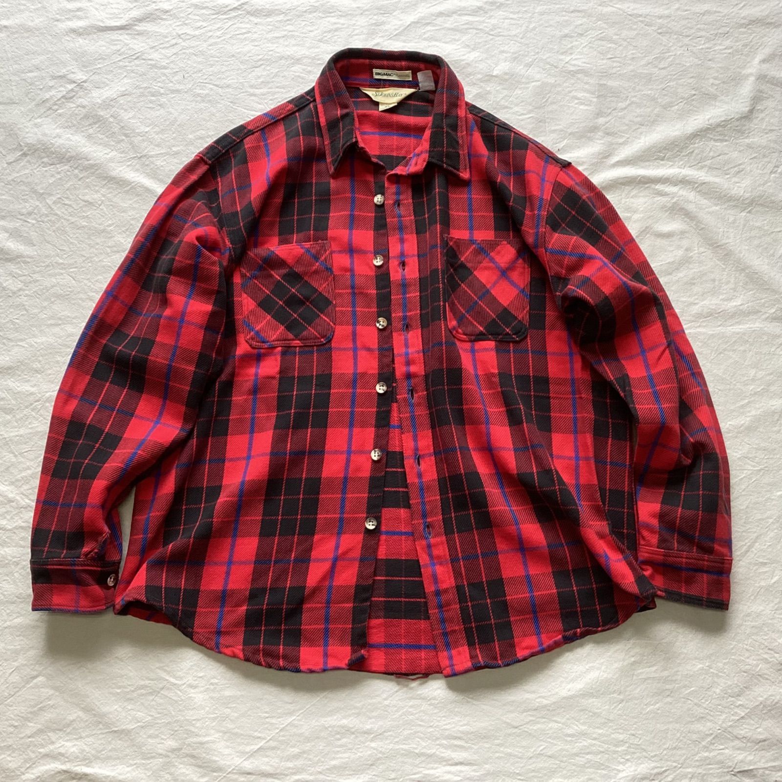 90sBIGMACヘビーネルシャツ好配色赤黒系オンブレマドラスチェック柄ブラック 80s BIGMAC ネルシャツ 黒×赤 ポルトガル製 M 好配色 状態良 70\u0027s