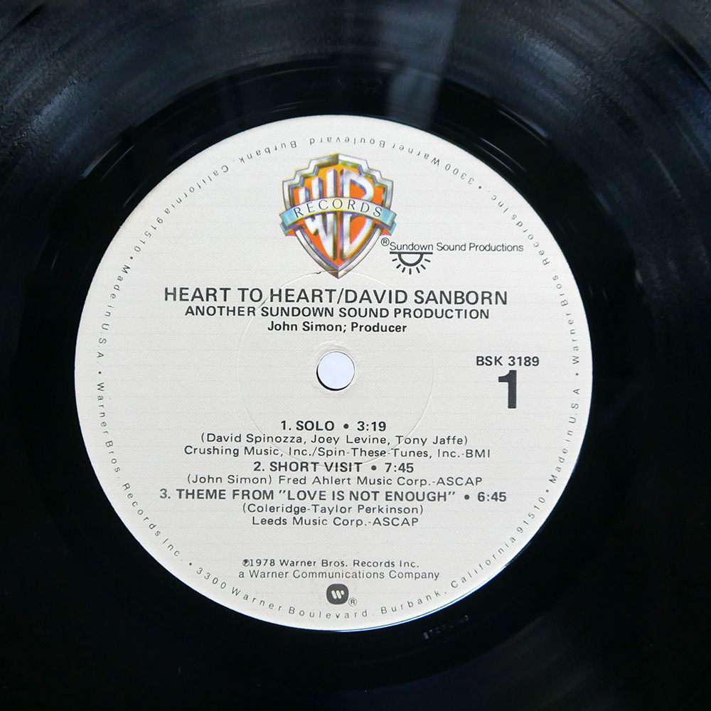 US盤 DAVID SANBORN/HEART TO HEART/WARNER BROS. BSK3189 LP