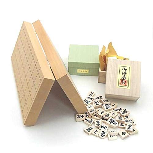 将棋盤セット 超厚 約3cm の新桂１０号折将棋盤と山形天童の正式書体白椿上彫駒 桐箱入り