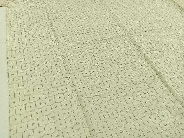 平和屋着物▽上質な紬 単衣 亀甲文 正絹 逸品 AABC7518jh