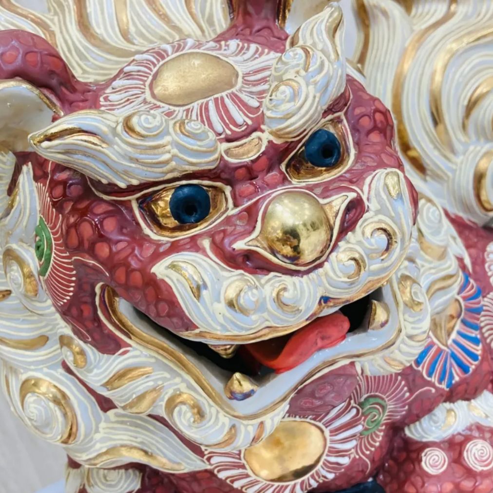 A【骨董品】九谷焼 九谷焼 獅子 シーサー 高さ約40cm 大きめ