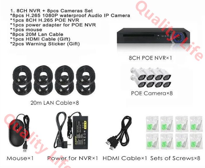 防犯カメラセット8台カメラ 500万画素 屋外IP66防水 遠隔監視-動体検知 暗視撮影 POE 監視セット 家庭用 業務用 ハードディスクを付属しています