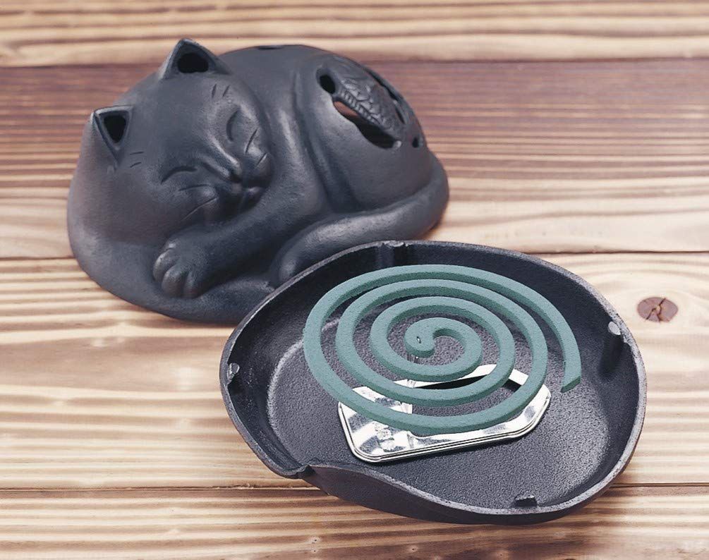 最短発送 黒 本体サイズ cm 18×16× H 12 蚊遣りネコ 18310 岩鋳 Iwachu 南部鉄器 STEELWINDOWSANDDOORS_COM