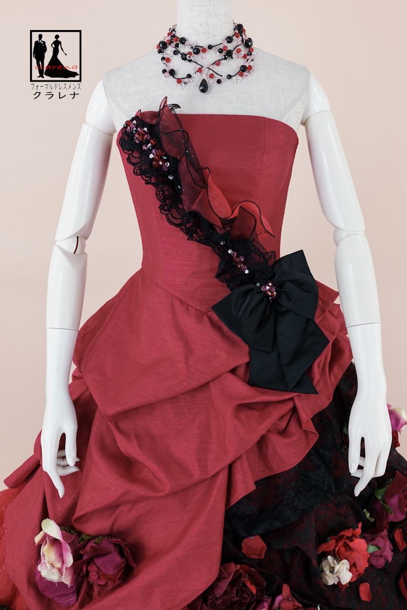 フォーマル衣装 難アリ Aya na ture ドレス 7号フリー CLC5177 クラレナ 赤 黒 薔薇 リボン ネックレス付き ドレス 洋装 品 リサイクル cd7 cd9 cd11 MAAHADDERANG_COM