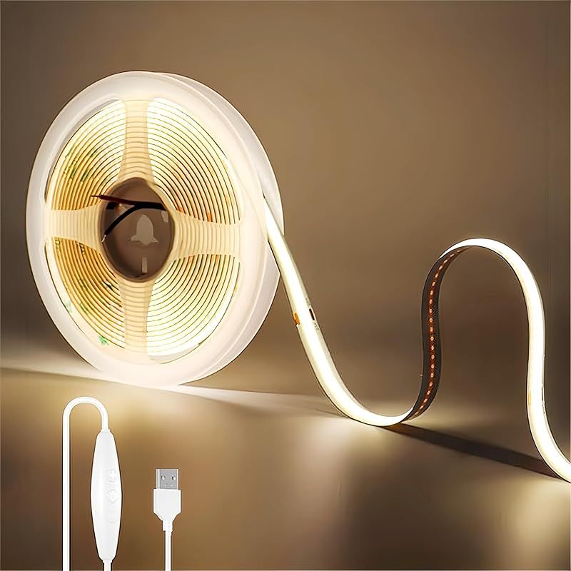 クリアヒル（Clearhill）5V COB LEDストリップライト 調光スイッチ付き 5M ナチュラルホワイト 4000K LED320個/M 強力な光 幅8mm 非防水IP20 1.5MUSBスイッチケーブル DIY 家庭のインテリア用